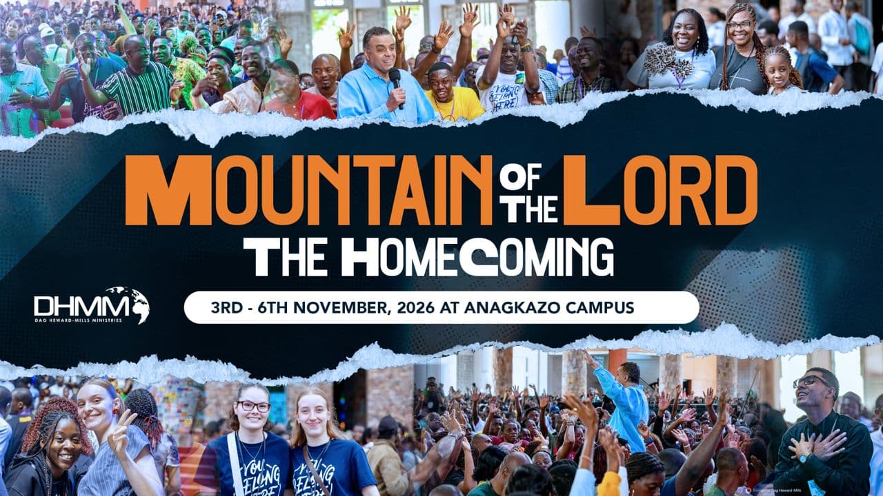 Mountain of the Lord — The Homecoming event banner at Anagkazo Campus